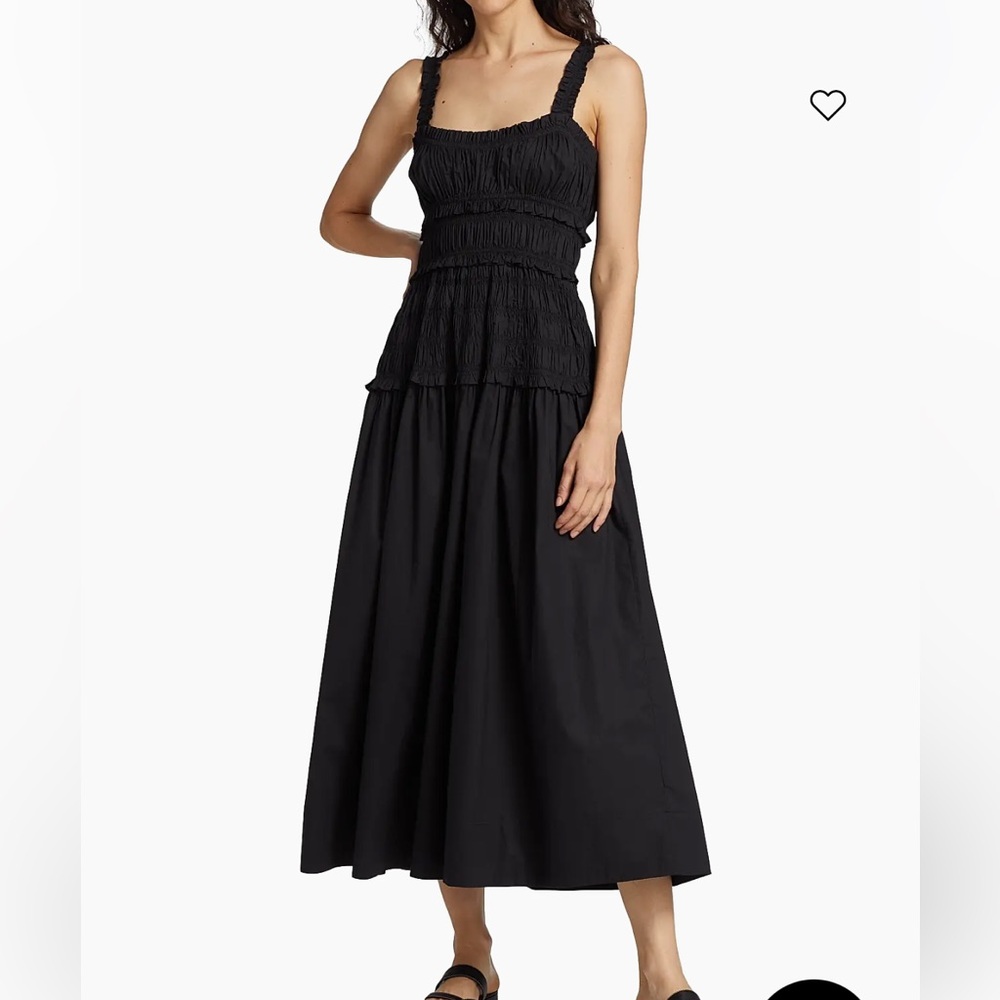 Doen Marianne Smocked Midi-Dress Black Sleeveless cotton Dress - medium